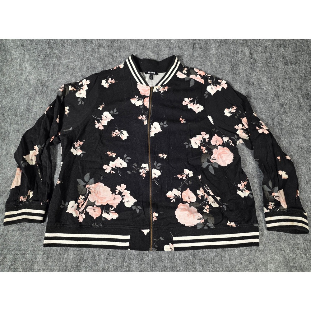 Womens Jacket Bomber 3 3X Black Pink Floral Zip Varsity Track Lightweight Torrid